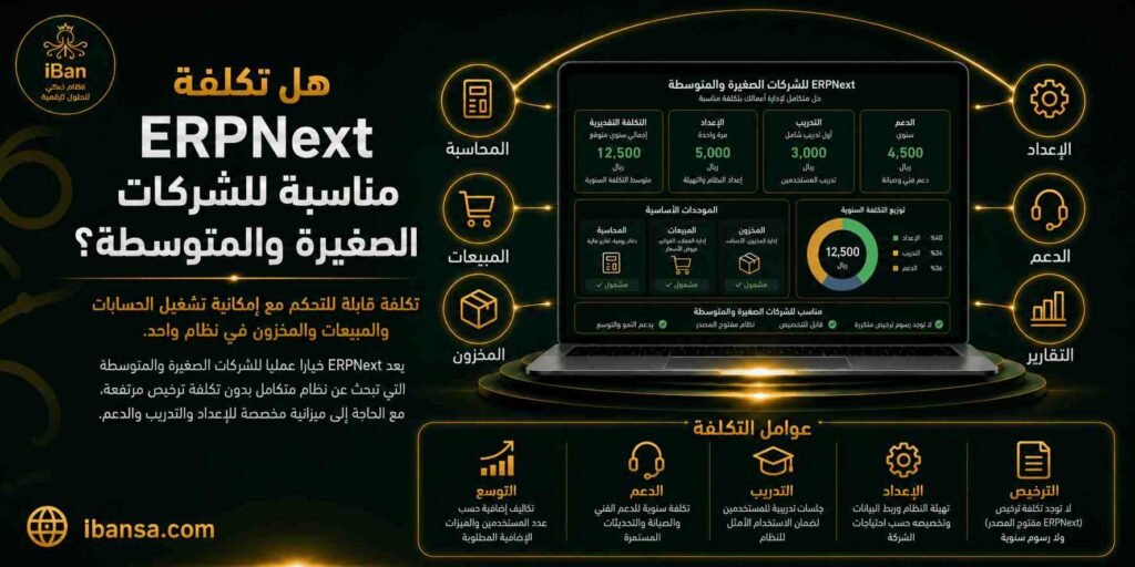 ERPNext مناسب للشركات الصغيرة والمتوسطة لأنه يوفر نظاما مترابطا لإدارة المحاسبة والمبيعات والمخزون بتكلفة مرنة، مع إمكانية التوسع حسب احتياج الشركة