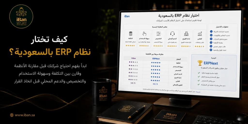 اختيار نظام ERP بالسعودية يحتاج إلى مقارنة التكلفة والمرونة والدعم والتخصيص وطبيعة النشاط، حتى تختار نظاما يساعد شركتك على تنظيم العمليات وتحسين التقارير.