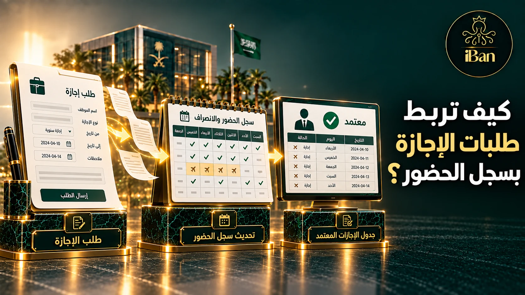 تصميم يوضح كيف تربط طلبات الإجازة بسجل الحضور؟